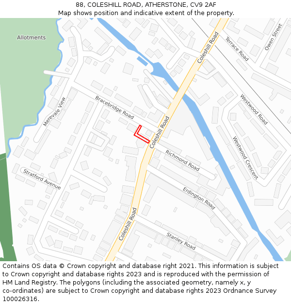 88, COLESHILL ROAD, ATHERSTONE, CV9 2AF: Location map and indicative extent of plot