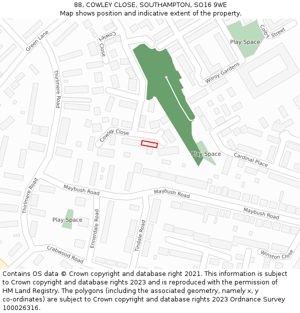 88, COWLEY CLOSE, SOUTHAMPTON, SO16 9WE: Location map and indicative extent of plot