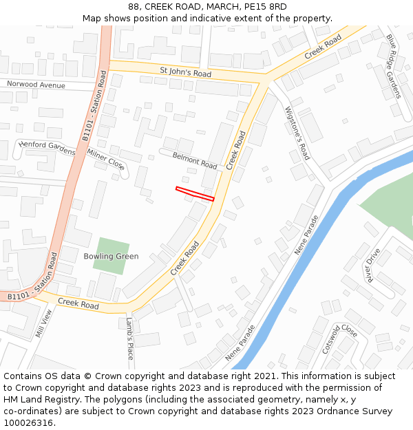 88, CREEK ROAD, MARCH, PE15 8RD: Location map and indicative extent of plot