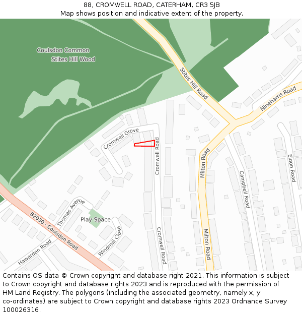 88, CROMWELL ROAD, CATERHAM, CR3 5JB: Location map and indicative extent of plot