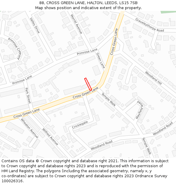 88, CROSS GREEN LANE, HALTON, LEEDS, LS15 7SB: Location map and indicative extent of plot