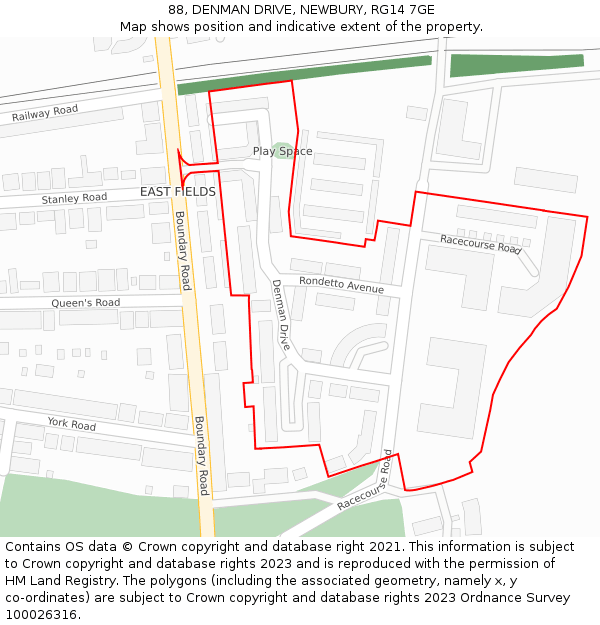 88, DENMAN DRIVE, NEWBURY, RG14 7GE: Location map and indicative extent of plot