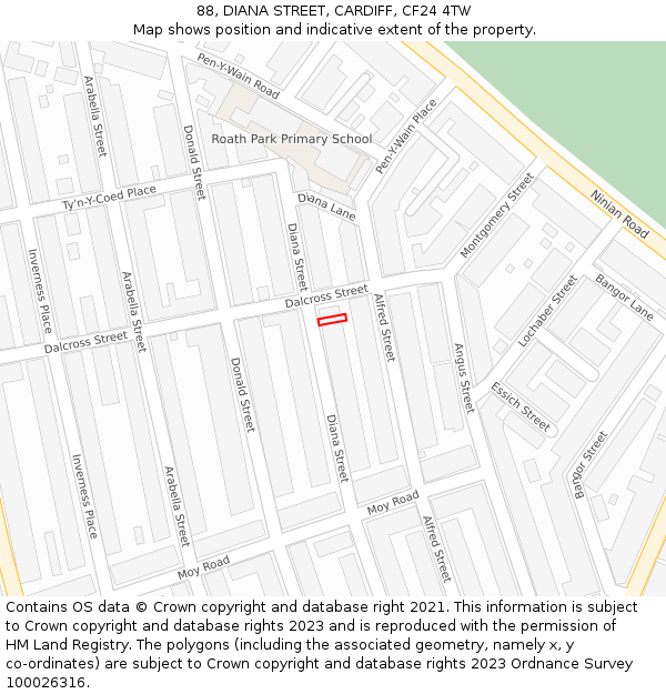 88, DIANA STREET, CARDIFF, CF24 4TW: Location map and indicative extent of plot