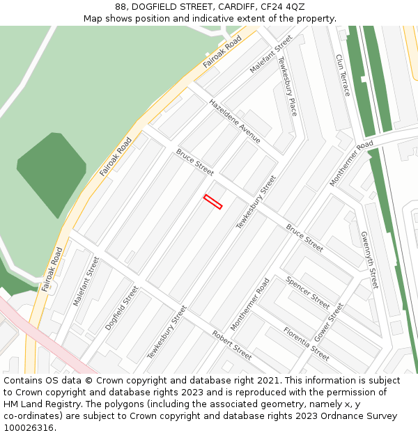 88, DOGFIELD STREET, CARDIFF, CF24 4QZ: Location map and indicative extent of plot