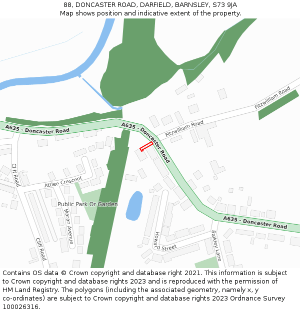 88, DONCASTER ROAD, DARFIELD, BARNSLEY, S73 9JA: Location map and indicative extent of plot