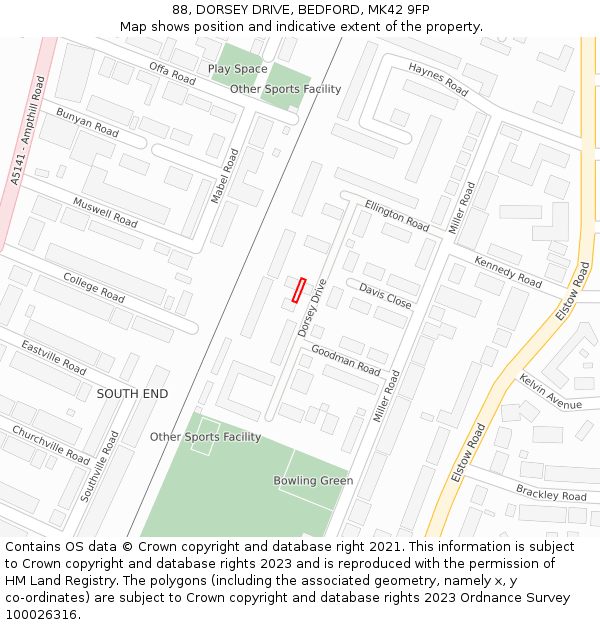 88, DORSEY DRIVE, BEDFORD, MK42 9FP: Location map and indicative extent of plot