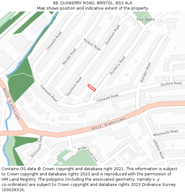 88, DUNKERRY ROAD, BRISTOL, BS3 4LA: Location map and indicative extent of plot