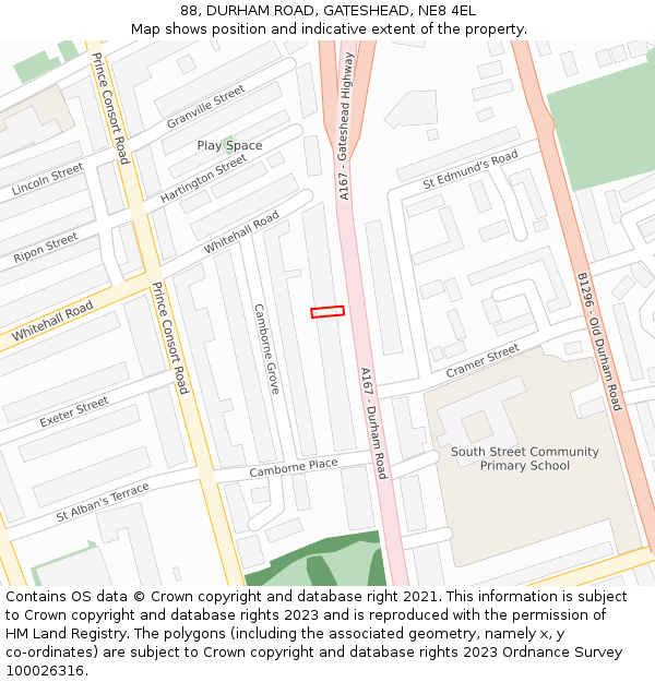 88, DURHAM ROAD, GATESHEAD, NE8 4EL: Location map and indicative extent of plot