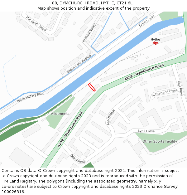 88, DYMCHURCH ROAD, HYTHE, CT21 6LH: Location map and indicative extent of plot
