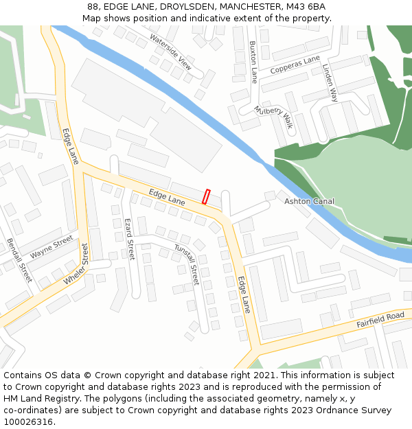 88, EDGE LANE, DROYLSDEN, MANCHESTER, M43 6BA: Location map and indicative extent of plot