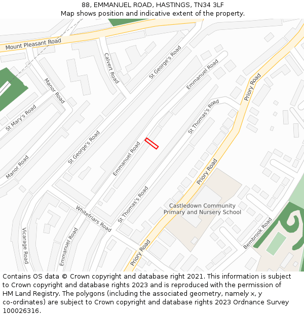 88, EMMANUEL ROAD, HASTINGS, TN34 3LF: Location map and indicative extent of plot