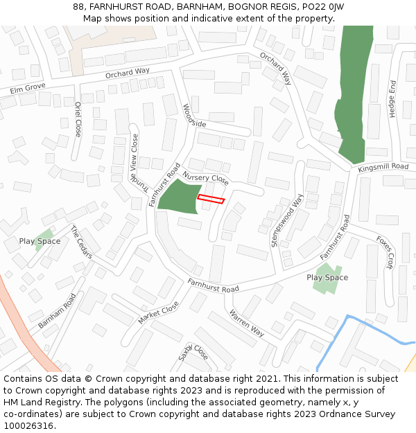 88, FARNHURST ROAD, BARNHAM, BOGNOR REGIS, PO22 0JW: Location map and indicative extent of plot