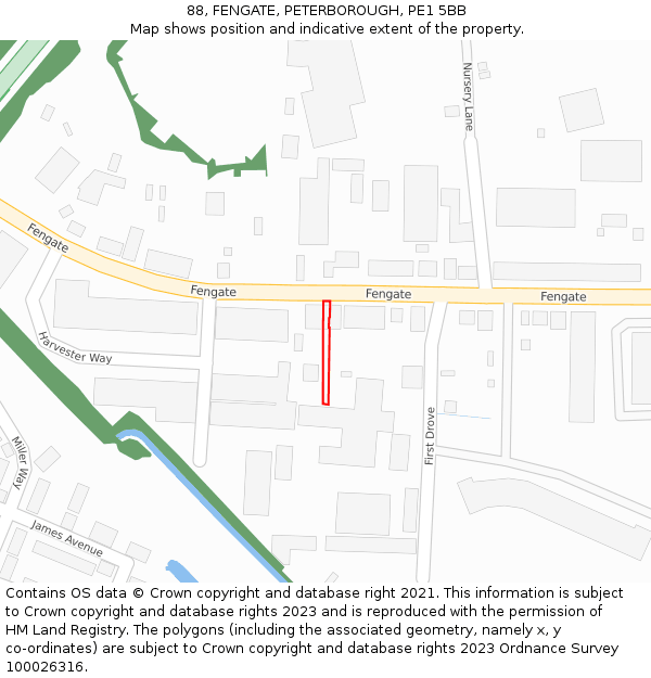 88, FENGATE, PETERBOROUGH, PE1 5BB: Location map and indicative extent of plot
