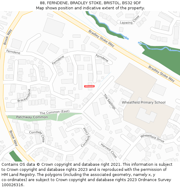 88, FERNDENE, BRADLEY STOKE, BRISTOL, BS32 9DF: Location map and indicative extent of plot