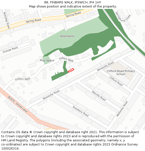 88, FINBARS WALK, IPSWICH, IP4 1HY: Location map and indicative extent of plot