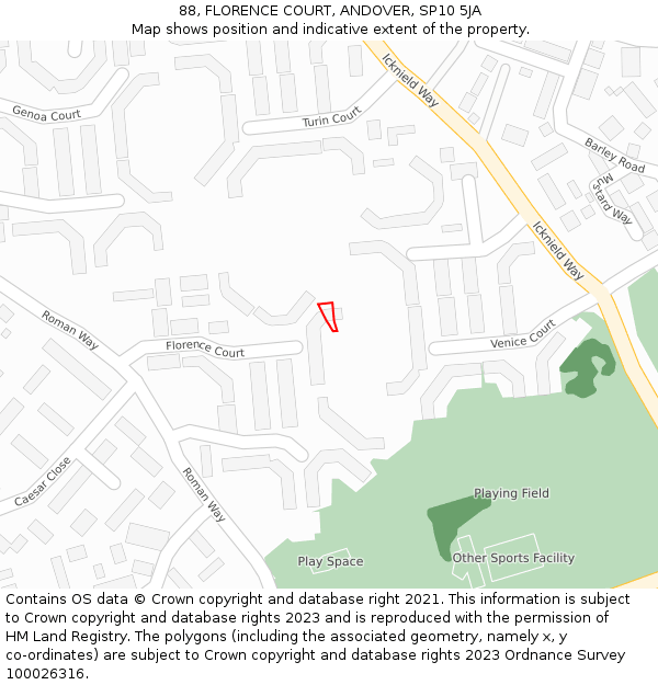 88, FLORENCE COURT, ANDOVER, SP10 5JA: Location map and indicative extent of plot