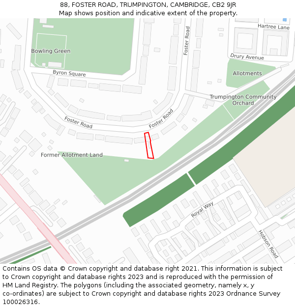 88, FOSTER ROAD, TRUMPINGTON, CAMBRIDGE, CB2 9JR: Location map and indicative extent of plot