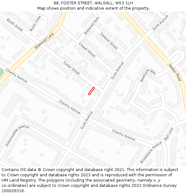 88, FOSTER STREET, WALSALL, WS3 1LH: Location map and indicative extent of plot