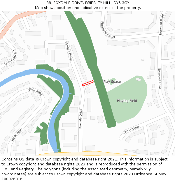 88, FOXDALE DRIVE, BRIERLEY HILL, DY5 3GY: Location map and indicative extent of plot