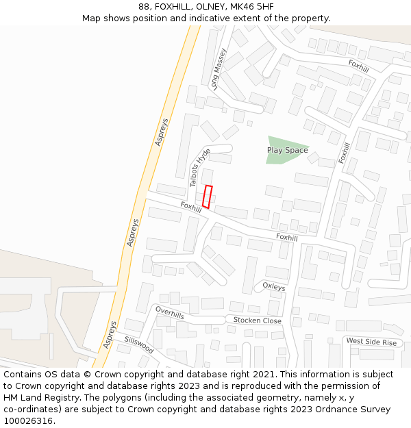 88, FOXHILL, OLNEY, MK46 5HF: Location map and indicative extent of plot