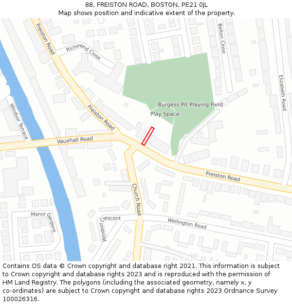 88, FREISTON ROAD, BOSTON, PE21 0JL: Location map and indicative extent of plot