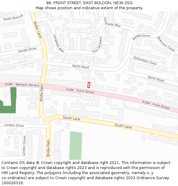 88, FRONT STREET, EAST BOLDON, NE36 0SG: Location map and indicative extent of plot