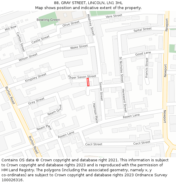 88, GRAY STREET, LINCOLN, LN1 3HL: Location map and indicative extent of plot