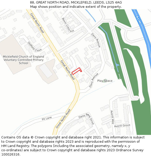 88, GREAT NORTH ROAD, MICKLEFIELD, LEEDS, LS25 4AG: Location map and indicative extent of plot