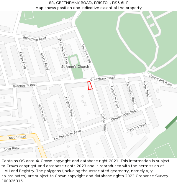 88, GREENBANK ROAD, BRISTOL, BS5 6HE: Location map and indicative extent of plot
