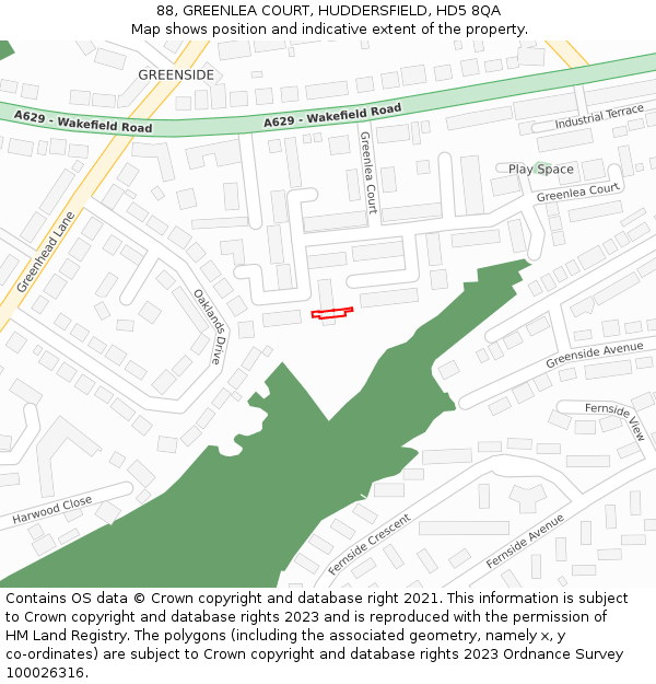 88, GREENLEA COURT, HUDDERSFIELD, HD5 8QA: Location map and indicative extent of plot