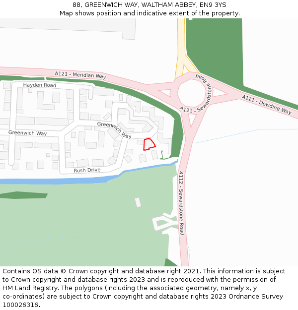 88, GREENWICH WAY, WALTHAM ABBEY, EN9 3YS: Location map and indicative extent of plot