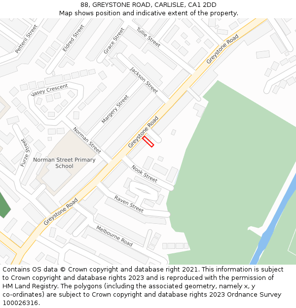 88, GREYSTONE ROAD, CARLISLE, CA1 2DD: Location map and indicative extent of plot