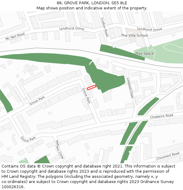 88, GROVE PARK, LONDON, SE5 8LE: Location map and indicative extent of plot