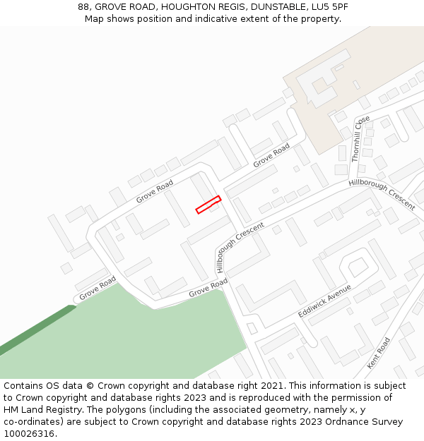 88, GROVE ROAD, HOUGHTON REGIS, DUNSTABLE, LU5 5PF: Location map and indicative extent of plot