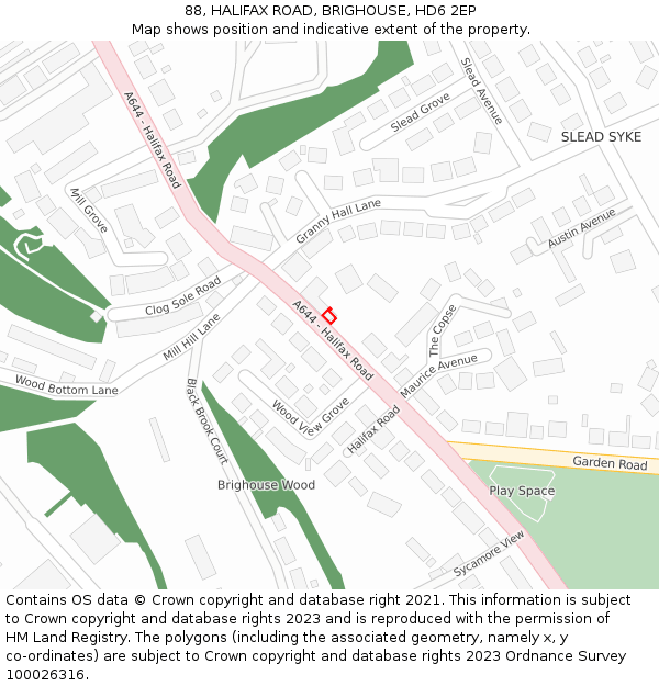 88, HALIFAX ROAD, BRIGHOUSE, HD6 2EP: Location map and indicative extent of plot