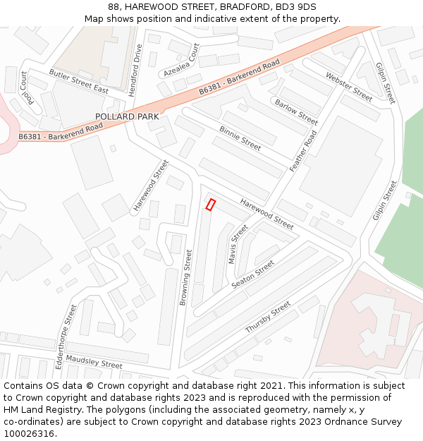88, HAREWOOD STREET, BRADFORD, BD3 9DS: Location map and indicative extent of plot