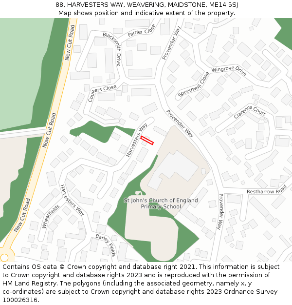 88, HARVESTERS WAY, WEAVERING, MAIDSTONE, ME14 5SJ: Location map and indicative extent of plot