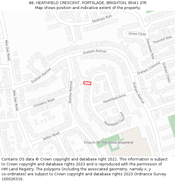 88, HEATHFIELD CRESCENT, PORTSLADE, BRIGHTON, BN41 2YR: Location map and indicative extent of plot
