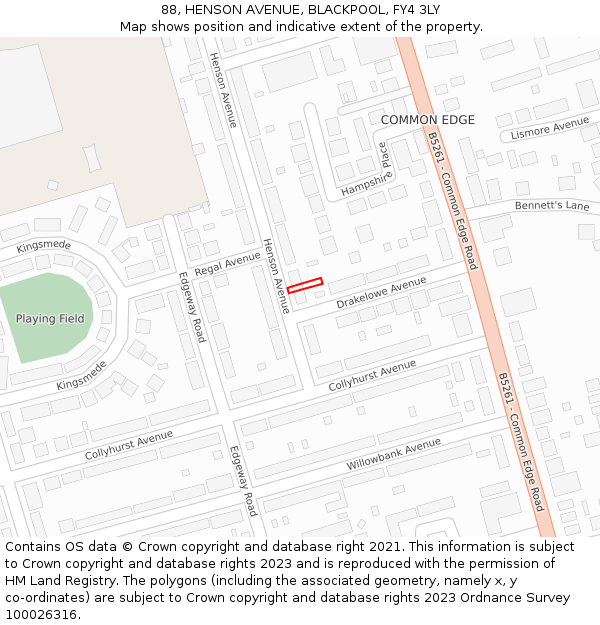 88, HENSON AVENUE, BLACKPOOL, FY4 3LY: Location map and indicative extent of plot