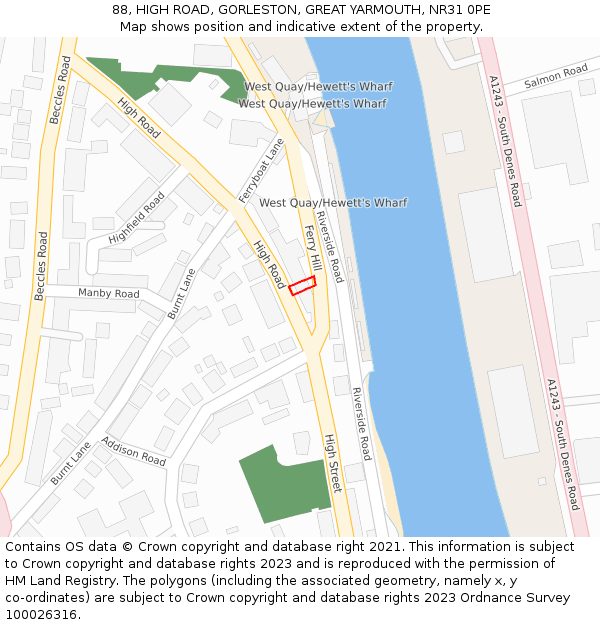 88, HIGH ROAD, GORLESTON, GREAT YARMOUTH, NR31 0PE: Location map and indicative extent of plot