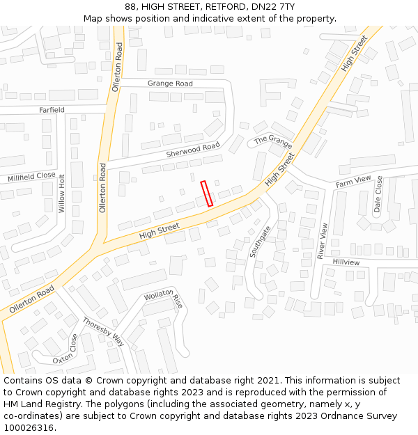 88, HIGH STREET, RETFORD, DN22 7TY: Location map and indicative extent of plot