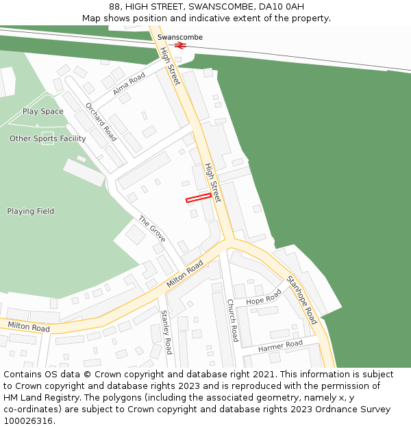 88, HIGH STREET, SWANSCOMBE, DA10 0AH: Location map and indicative extent of plot
