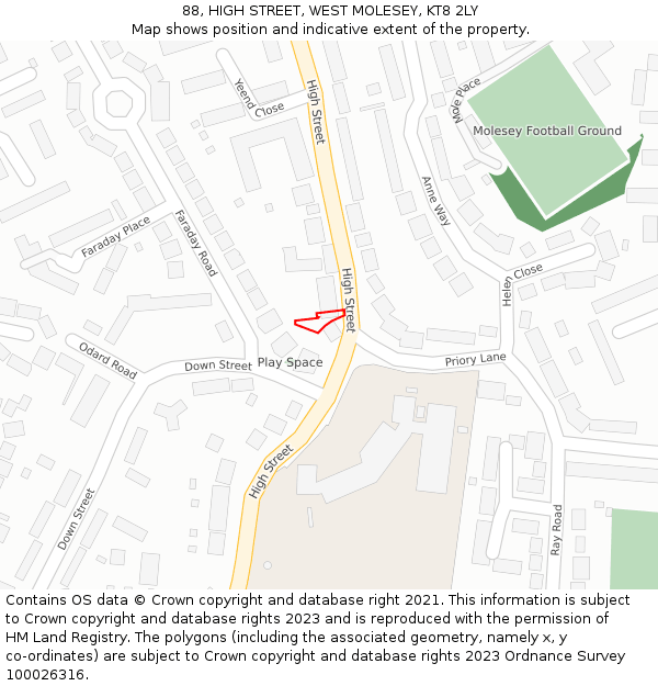 88, HIGH STREET, WEST MOLESEY, KT8 2LY: Location map and indicative extent of plot