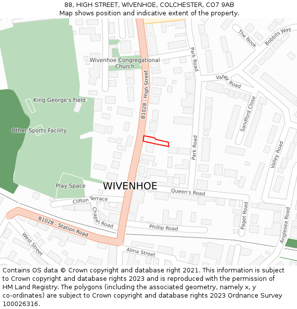 88, HIGH STREET, WIVENHOE, COLCHESTER, CO7 9AB: Location map and indicative extent of plot