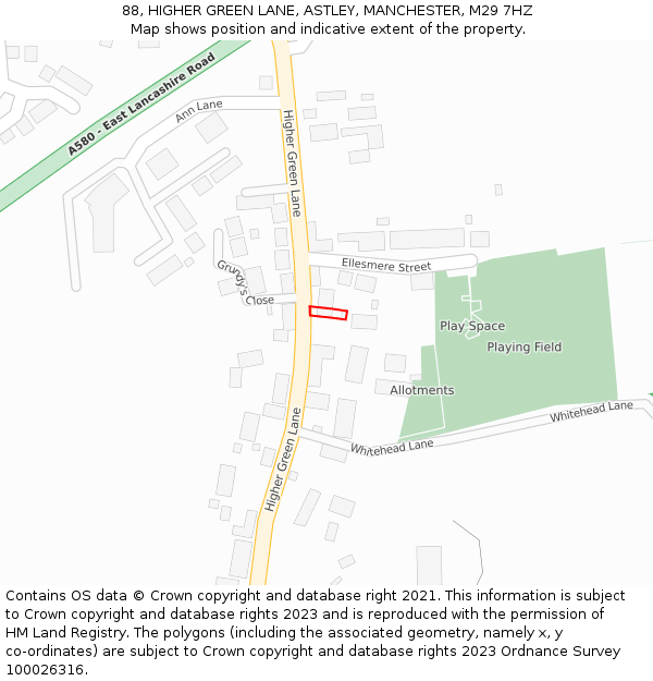 88, HIGHER GREEN LANE, ASTLEY, MANCHESTER, M29 7HZ: Location map and indicative extent of plot