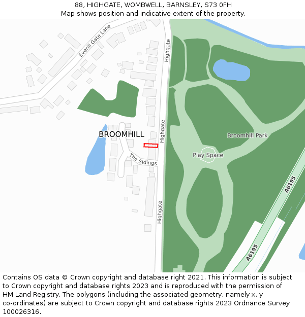 88, HIGHGATE, WOMBWELL, BARNSLEY, S73 0FH: Location map and indicative extent of plot