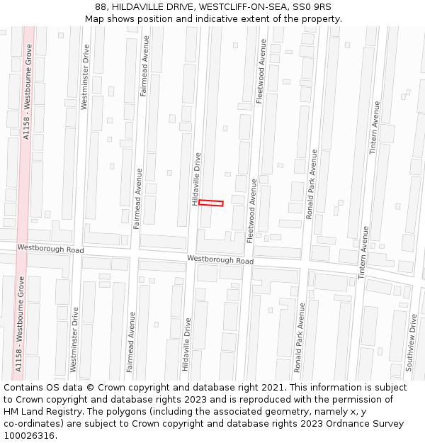 88, HILDAVILLE DRIVE, WESTCLIFF-ON-SEA, SS0 9RS: Location map and indicative extent of plot