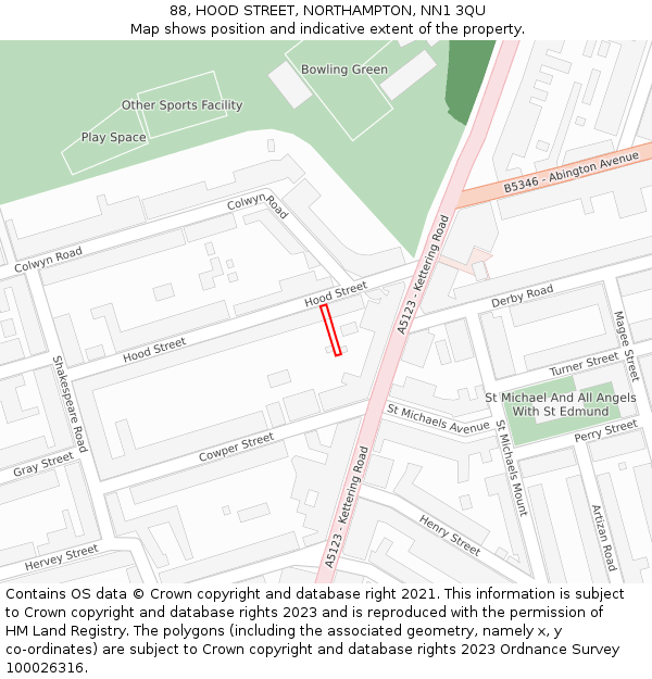 88, HOOD STREET, NORTHAMPTON, NN1 3QU: Location map and indicative extent of plot