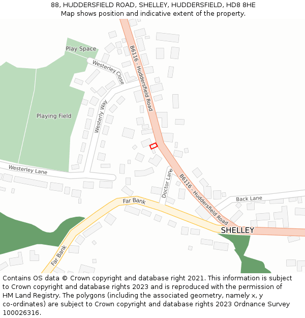 88, HUDDERSFIELD ROAD, SHELLEY, HUDDERSFIELD, HD8 8HE: Location map and indicative extent of plot