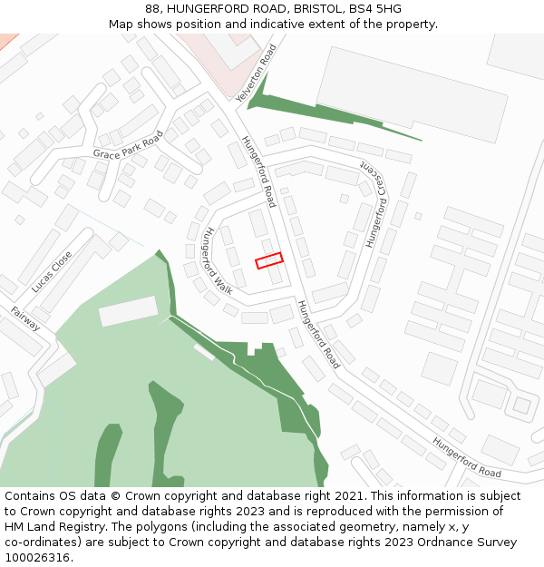 88, HUNGERFORD ROAD, BRISTOL, BS4 5HG: Location map and indicative extent of plot